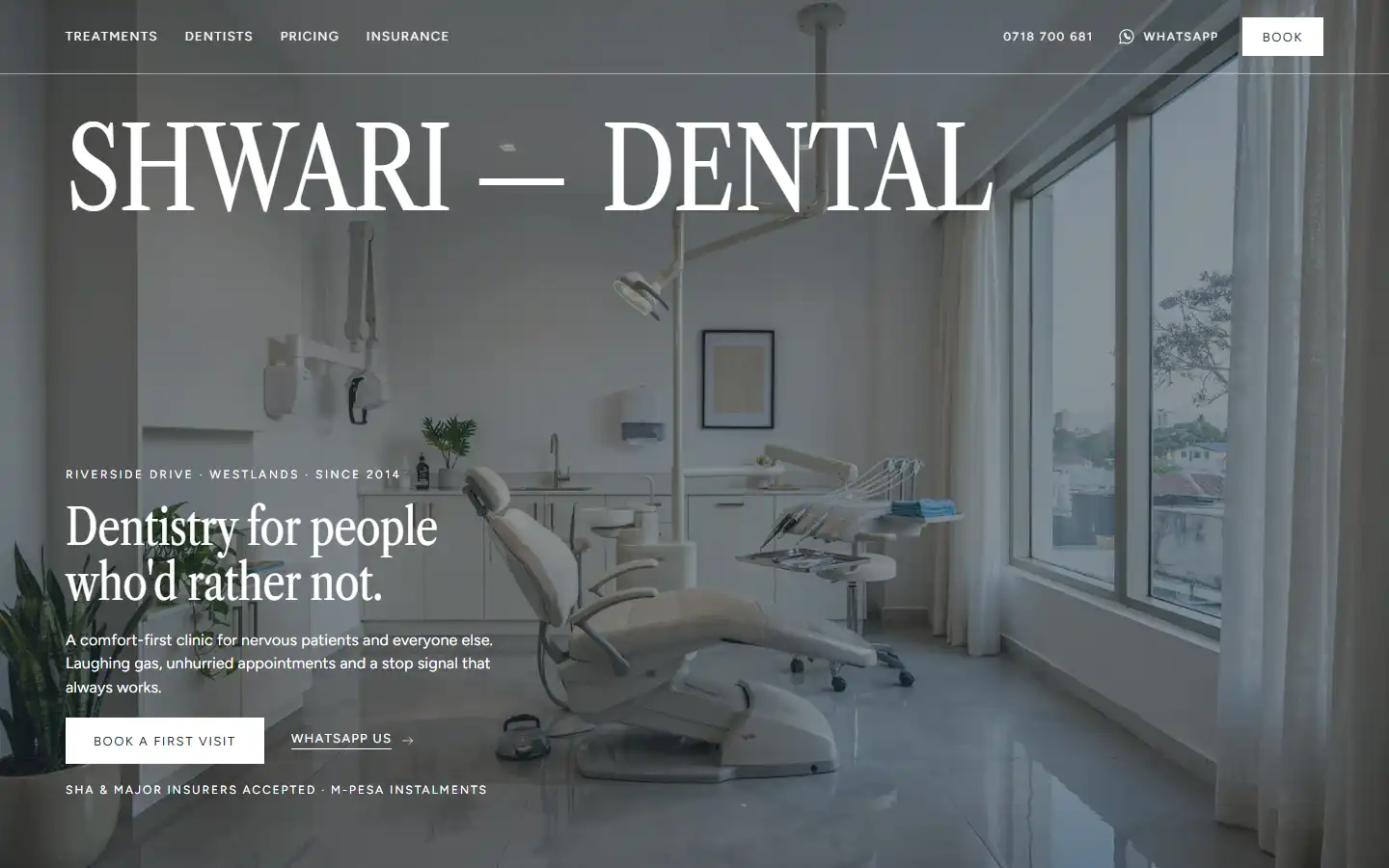 Shwari Dental homepage: "Dentistry for people who'd rather not."
