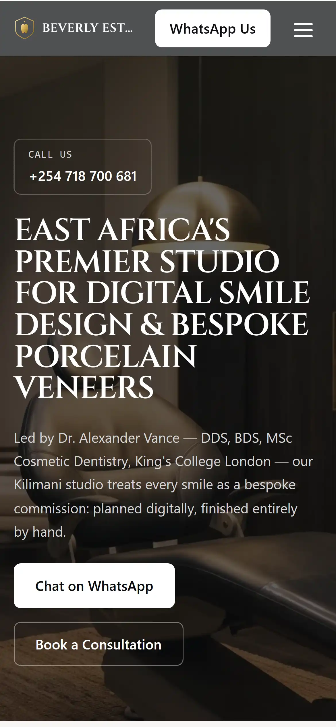 Beverly Esthetics homepage on a phone